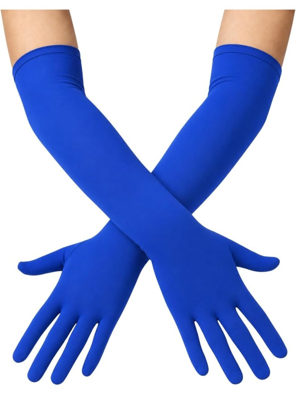 Women's Blue  18" Long Halloween Cosplay Costume Party Spandex Opera Gloves